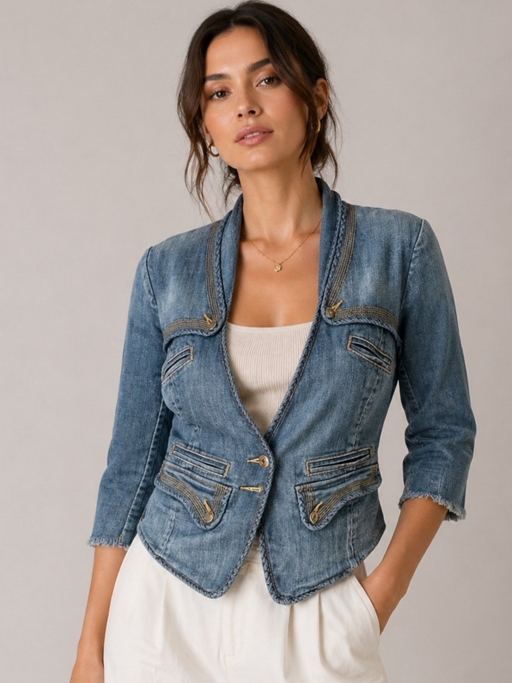 Sass & Bide Sydney Distressed Cropped Denim Blazer Jacket Women’s US 8